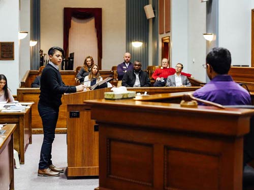 Students in a mock trial.